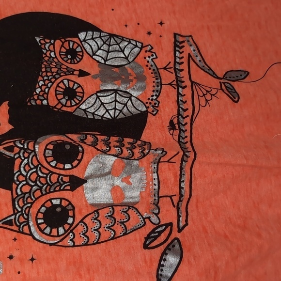 Rocker Girl by All Access Orange Halloween Owl Tissue Tee Size Large - Picture 3 of 4